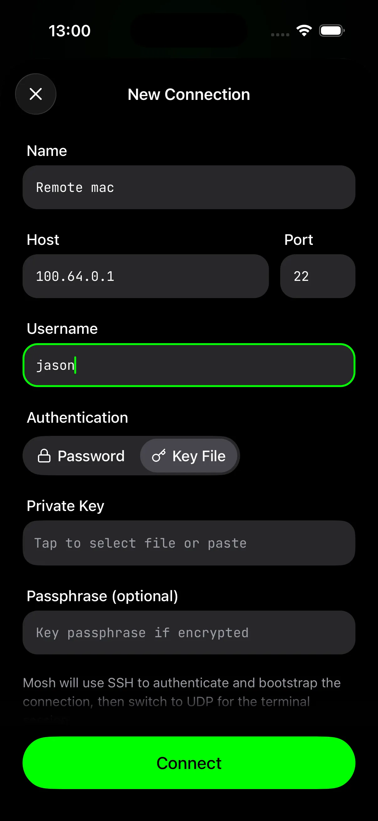 Moshi add server screen